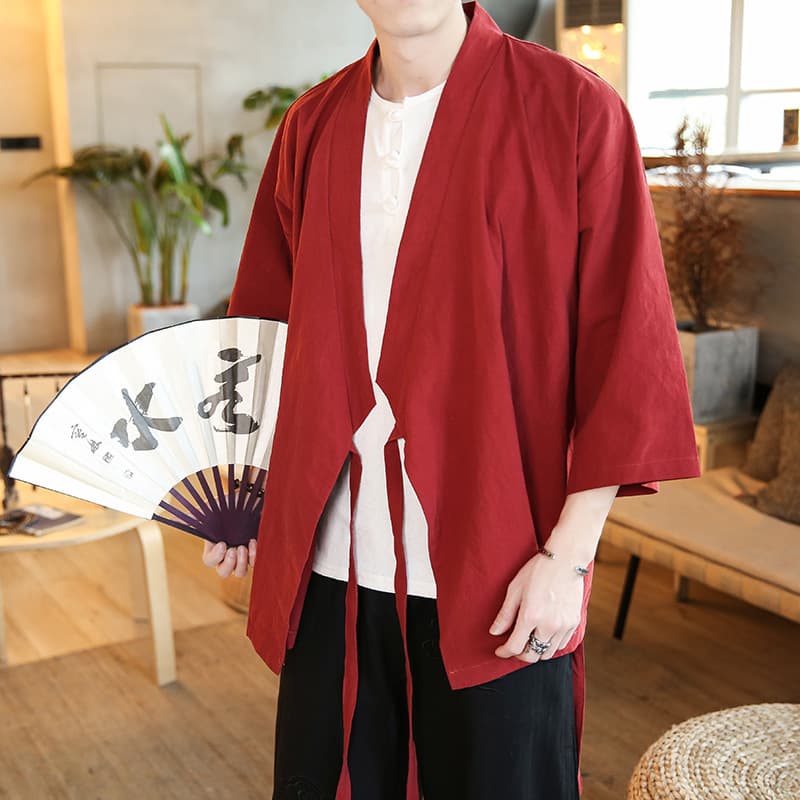 Summer Japanese cardigan, Hanfu, men's jacket, Chinese style, cotton and linen