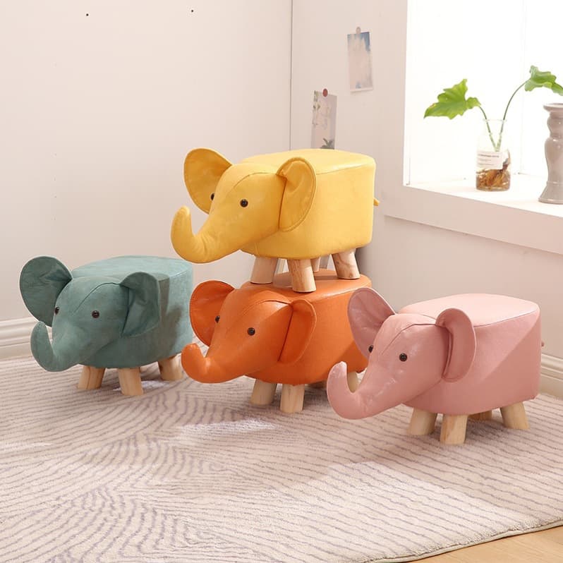 Solid wood stool cartoon animal elephant dwarf stool Furnishing living room fashion small bench Creative children model stool 1