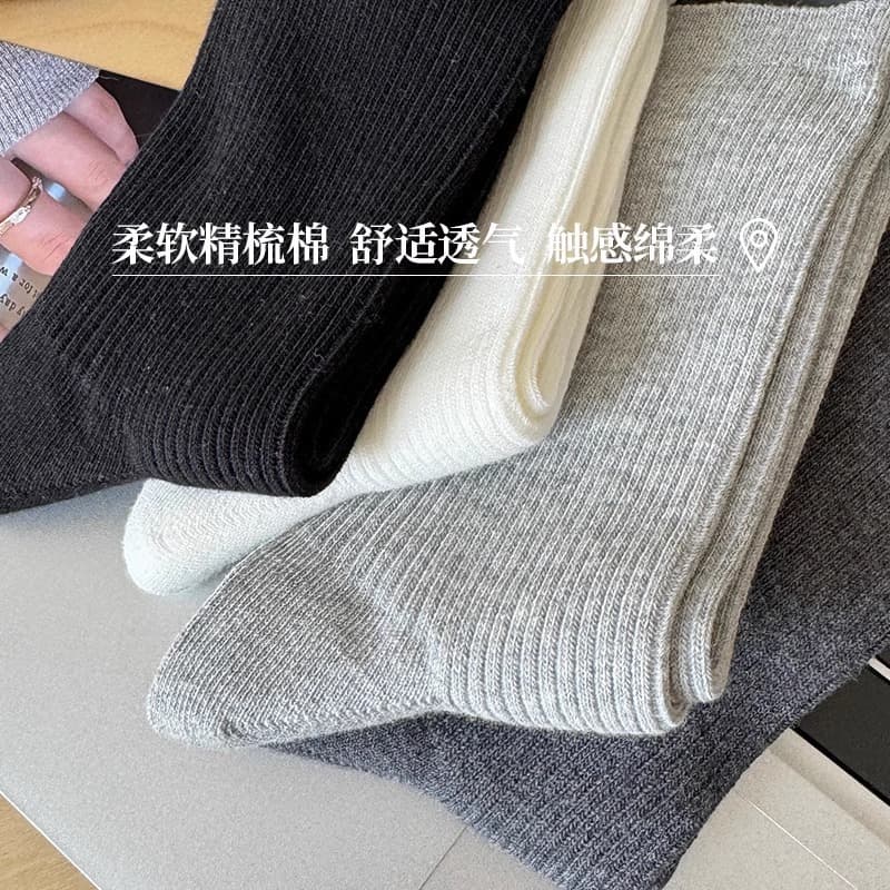 Autumn cotton white knee socks, summer thin shoes, mid-length, Korean style 4