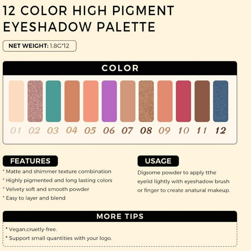 (Cross-border trading), matte eyeshadow palette, with your logo imprint, (Physicals), earth tones 3