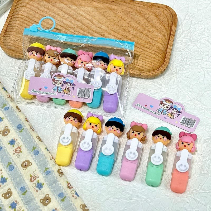Cartoon small fluorescence brand high quality marker, cute set, crayons, 6 colors, DIY 2