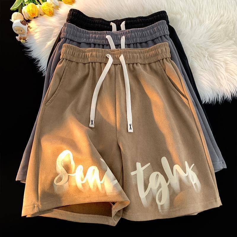 Summer sports black trousers for leisure, loose fit, polyester, for teenagers, for beloved 2