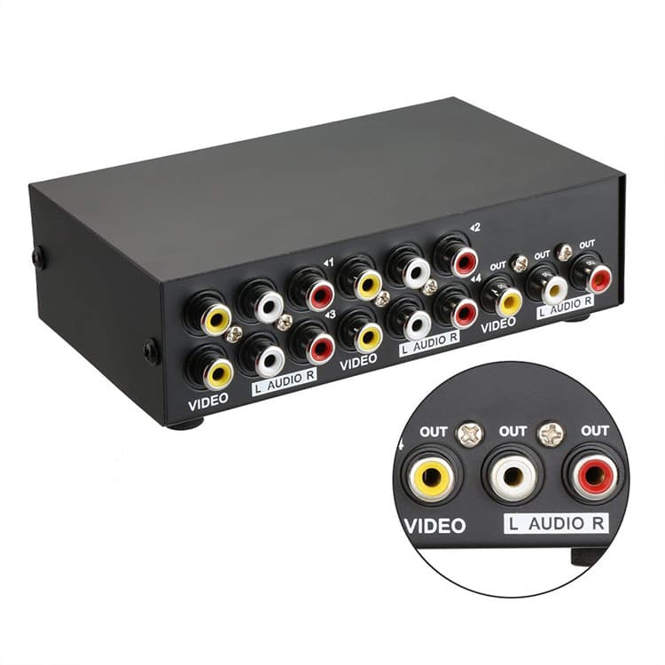 Audio and video AV switch 4 in 1 video switch 4 in one out of 4 accent audio converters 4