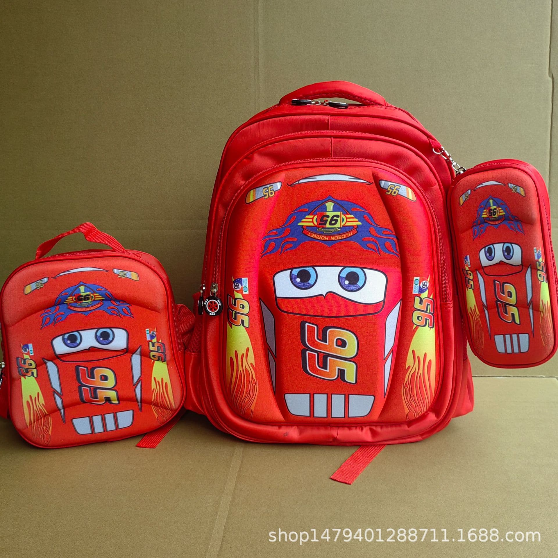 (Cross-border trading), set, cartoon school bag for students, capacious pencil case, 3 piece set 1