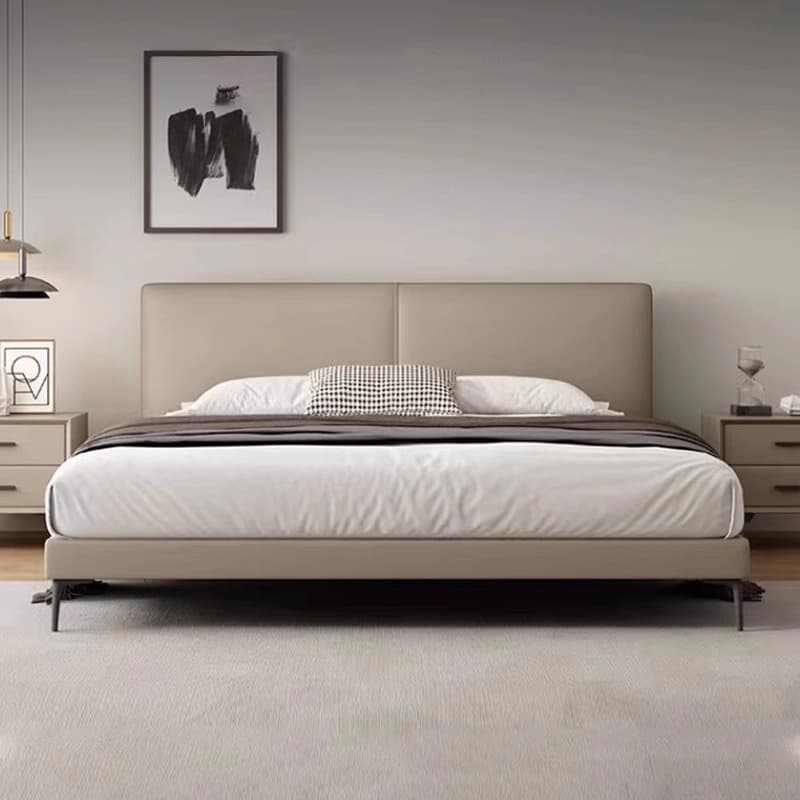 Italian minimalist leather bed Internet celebrity master bedroom 1.8m double bed light luxury soft leather art bed modern simple wedding bed 2