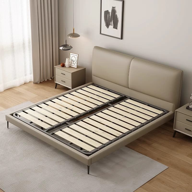 Italian minimalist leather bed Internet celebrity master bedroom 1.8m double bed light luxury soft leather art bed modern simple wedding bed 3
