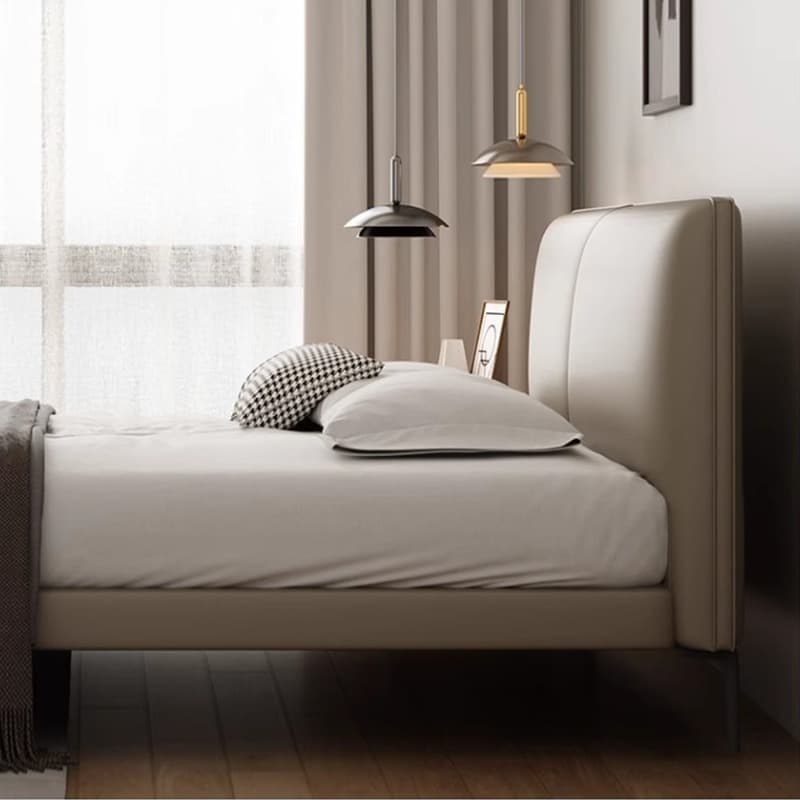 Italian minimalist leather bed Internet celebrity master bedroom 1.8m double bed light luxury soft leather art bed modern simple wedding bed 4