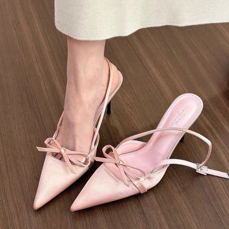 Summer sandals pointed-toe with bow, high heels heels