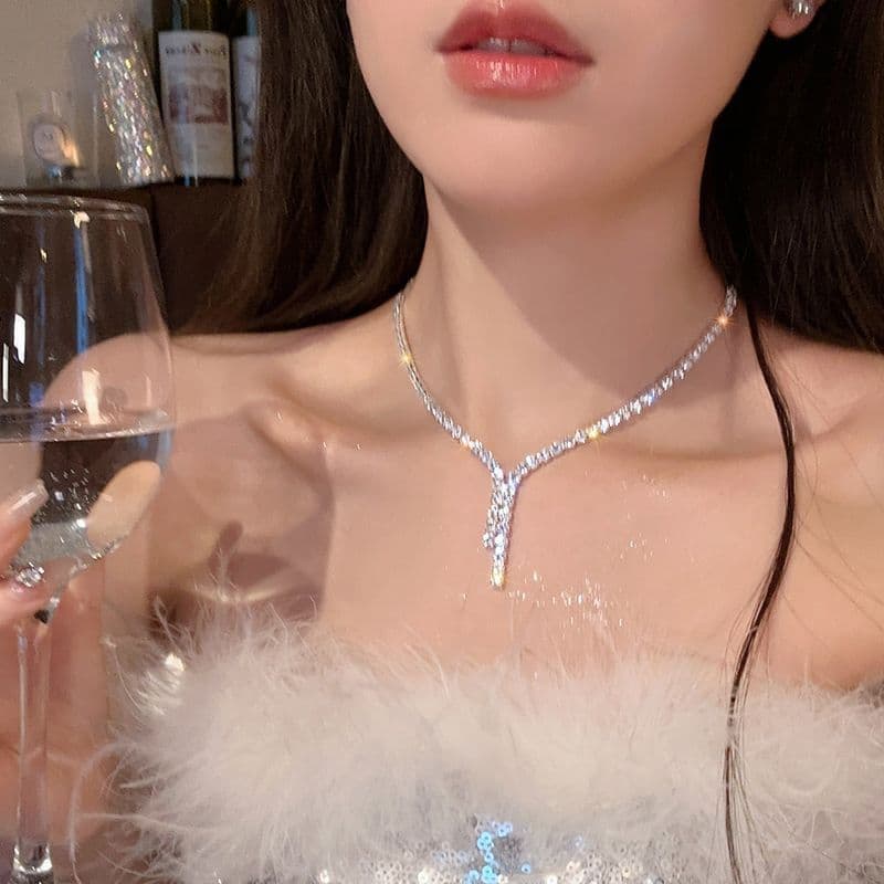 Earrings, necklace, set, chain for key bag  for bride, wedding dress, accessory, high-quality style, light luxury style 2