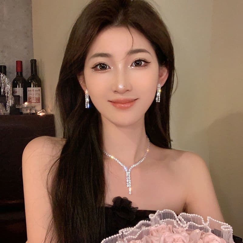 Earrings, necklace, set, chain for key bag  for bride, wedding dress, accessory, high-quality style, light luxury style 3