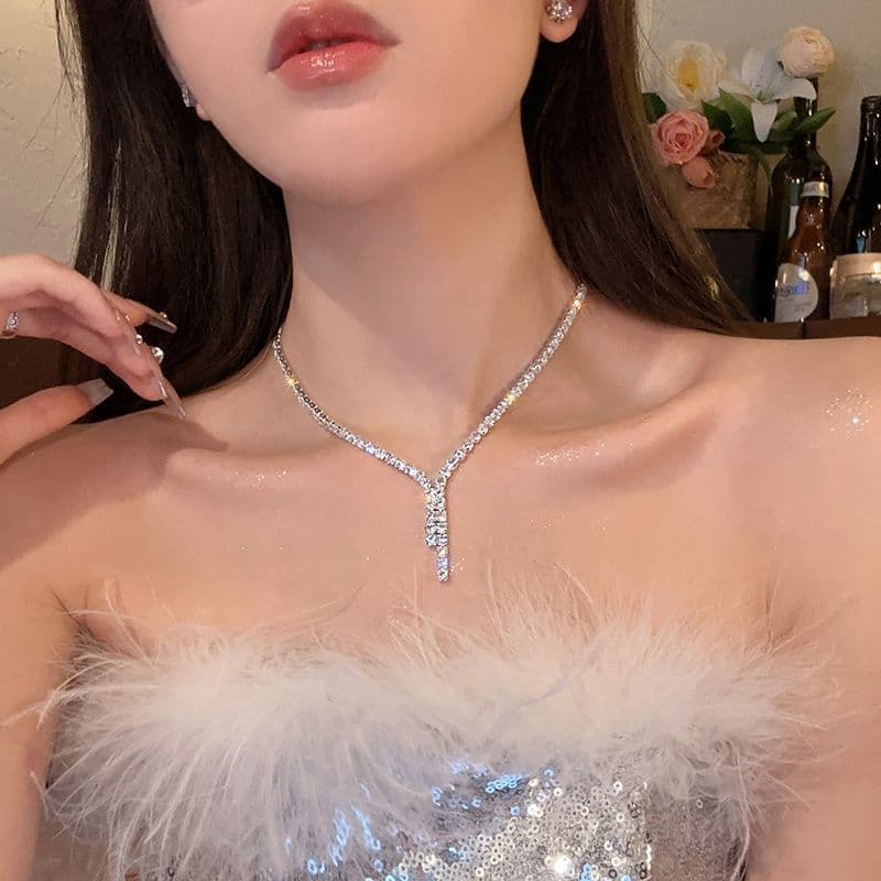 Earrings, necklace, set, chain for key bag  for bride, wedding dress, accessory, high-quality style, light luxury style 4