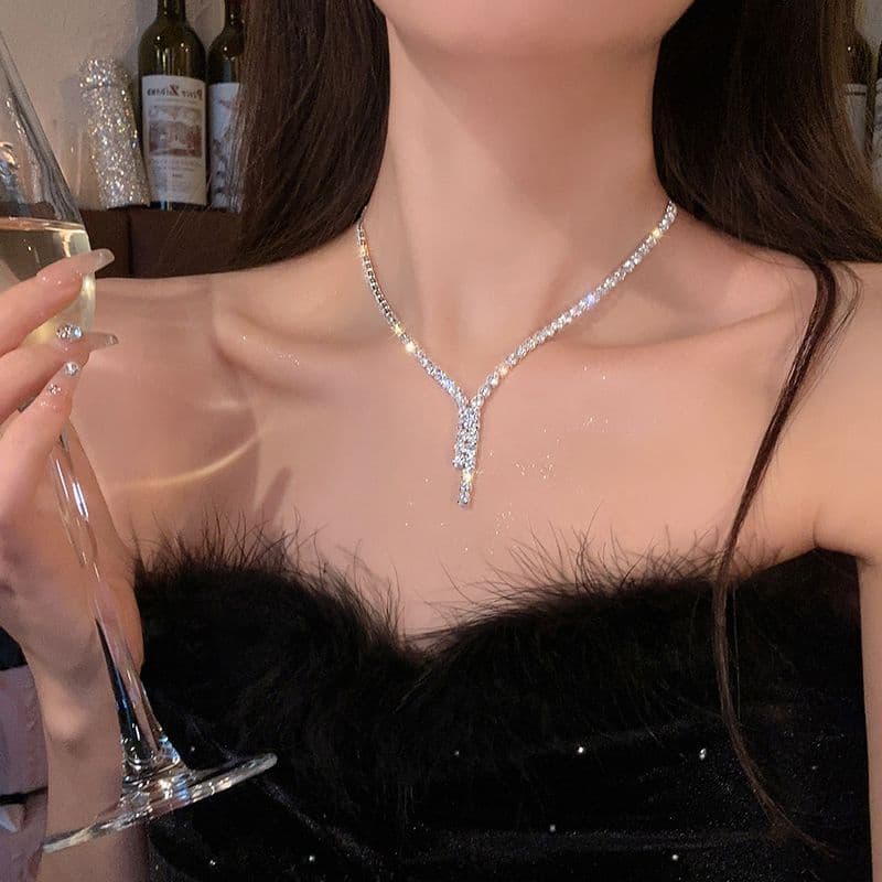 Earrings, necklace, set, chain for key bag  for bride, wedding dress, accessory, high-quality style, light luxury style 5
