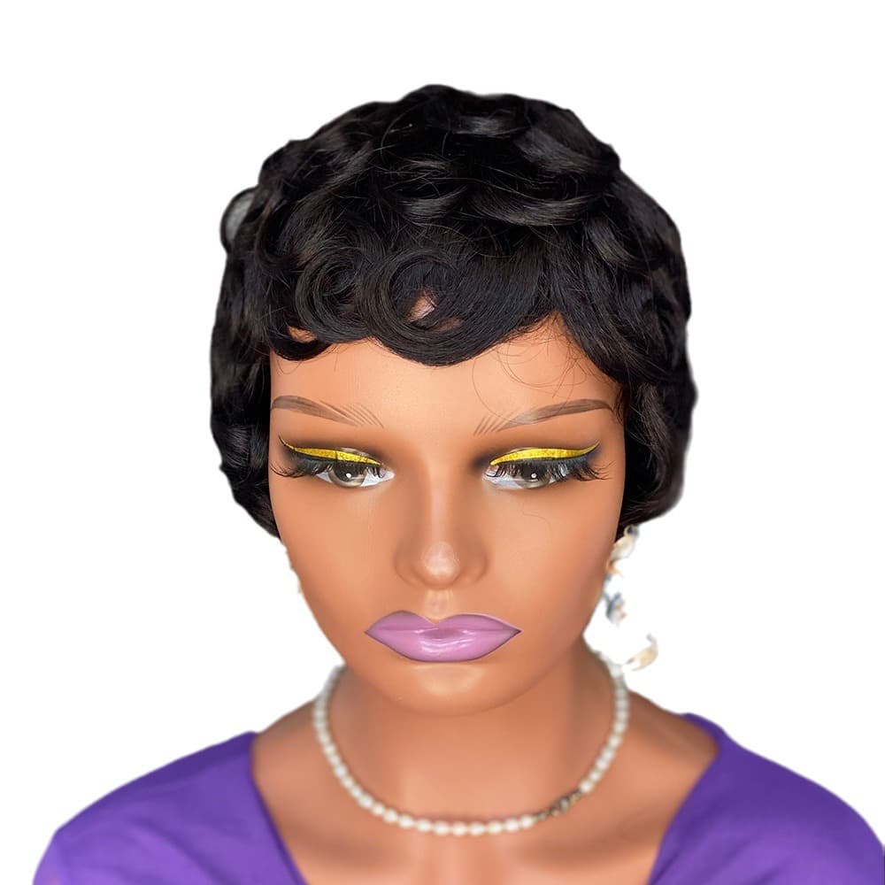 Short wavy wig human hair real person Xuchang mechanism European and American wig short head sleeve 5