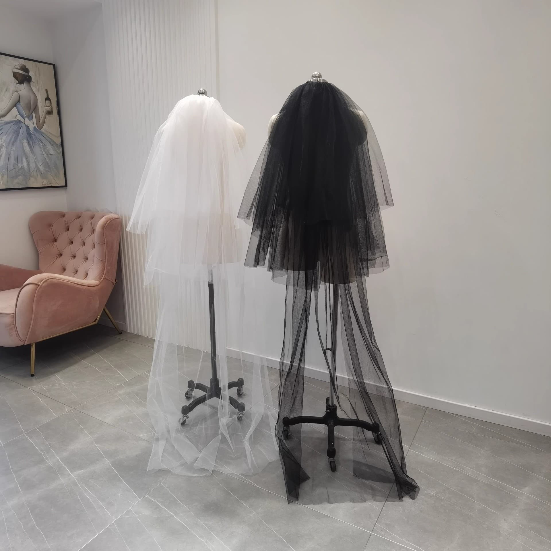 White bride's veil, black photography props 2