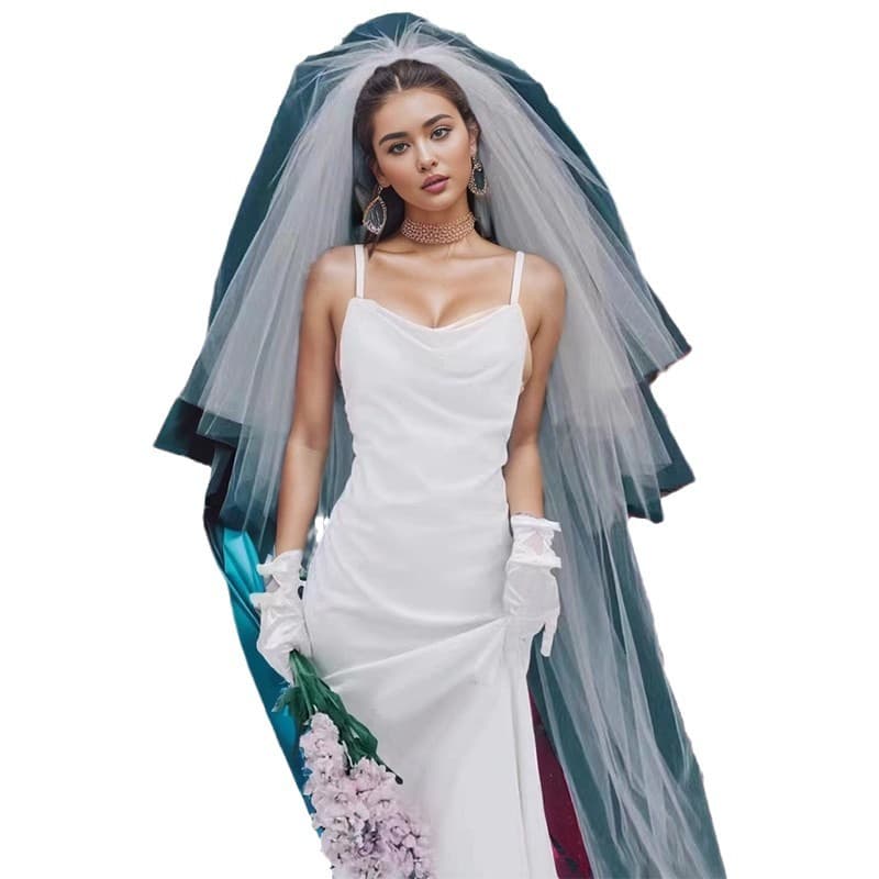 White bride's veil, black photography props 5