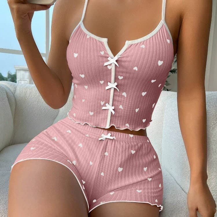 (Cross-border trading), demi-season sexy multicoloured pijama, shorts with bow, set, homewear, lifting effect