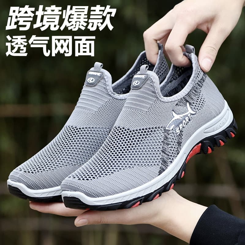 TEMU hollow mesh shoes for men 2026 summer new middle-aged and elderly soft-soled dad shoes trendy shark casual shoes