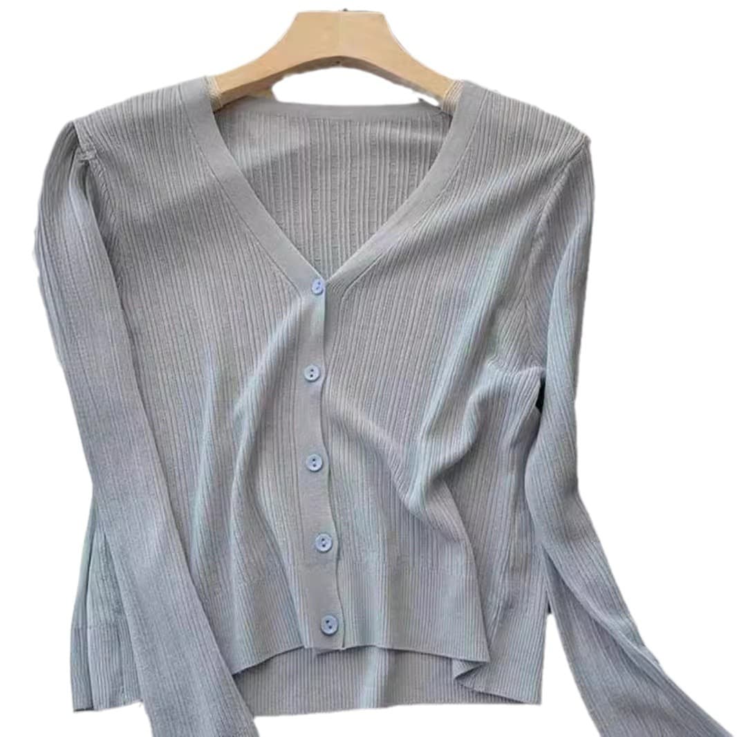 Thin summer silk cardigan, classic knitted sweater, jacket, V-neckline, slim fit 5