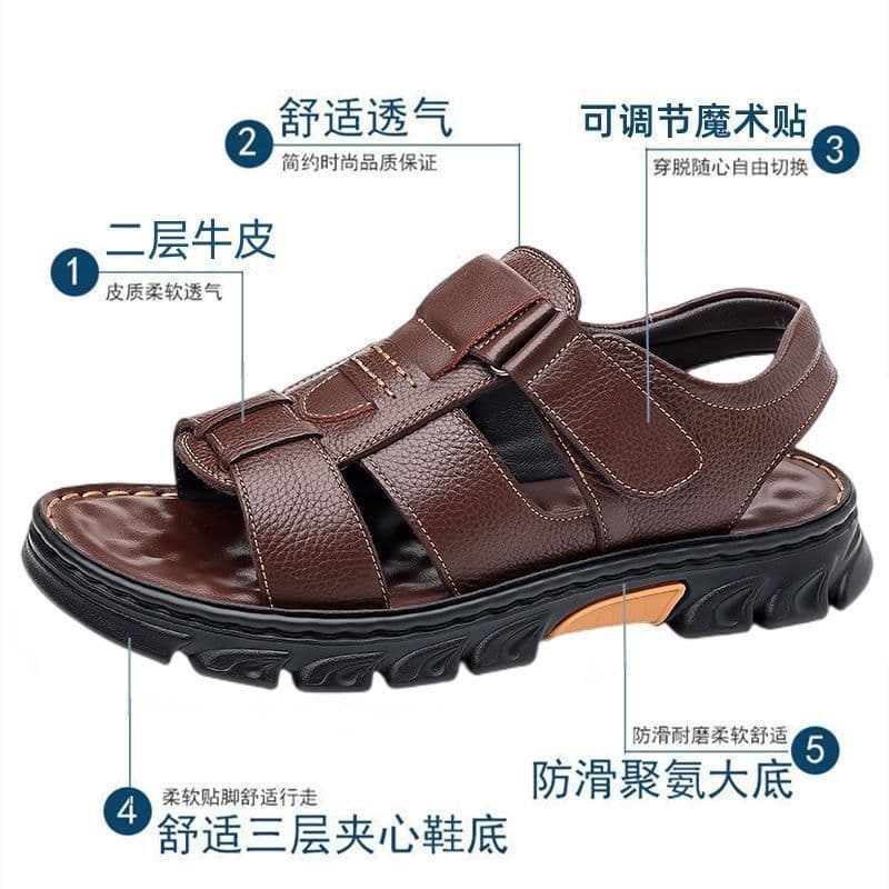 Men's leather sandals, summer non-slip beach footwear, trailer, slippers, direct factory sales, cowhide, genuine leather 3