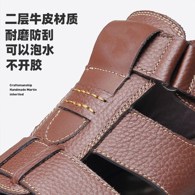 Men's leather sandals, summer non-slip beach footwear, trailer, slippers, direct factory sales, cowhide, genuine leather 4