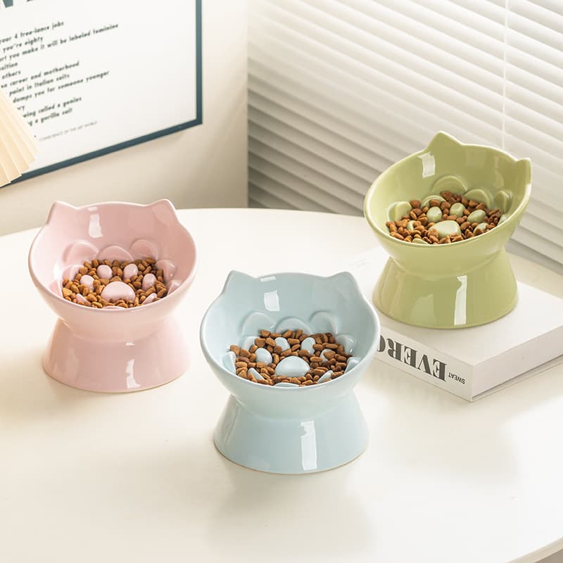 Cat bowl ceramic tall slow food anti -lying neck and anti -overturned pet cat, dog, dog rice bowl cat food cat food basin 2