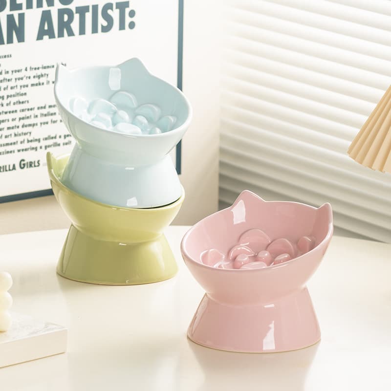 Cat bowl ceramic tall slow food anti -lying neck and anti -overturned pet cat, dog, dog rice bowl cat food cat food basin 3