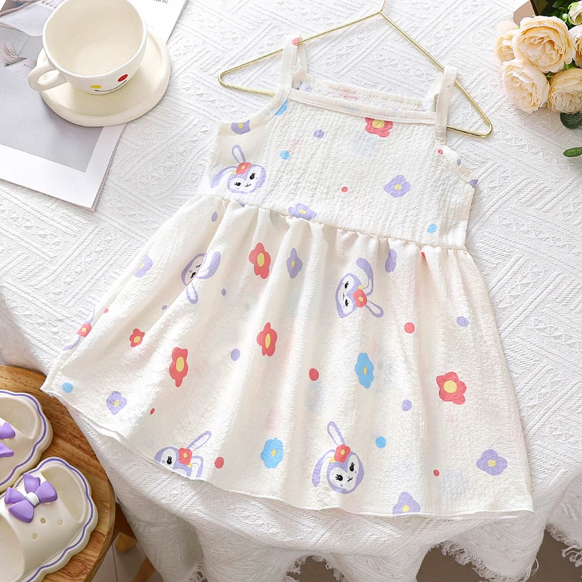 Summer clothing, girl's skirt sleevless, thin sleevless dress, western style, flowered 3