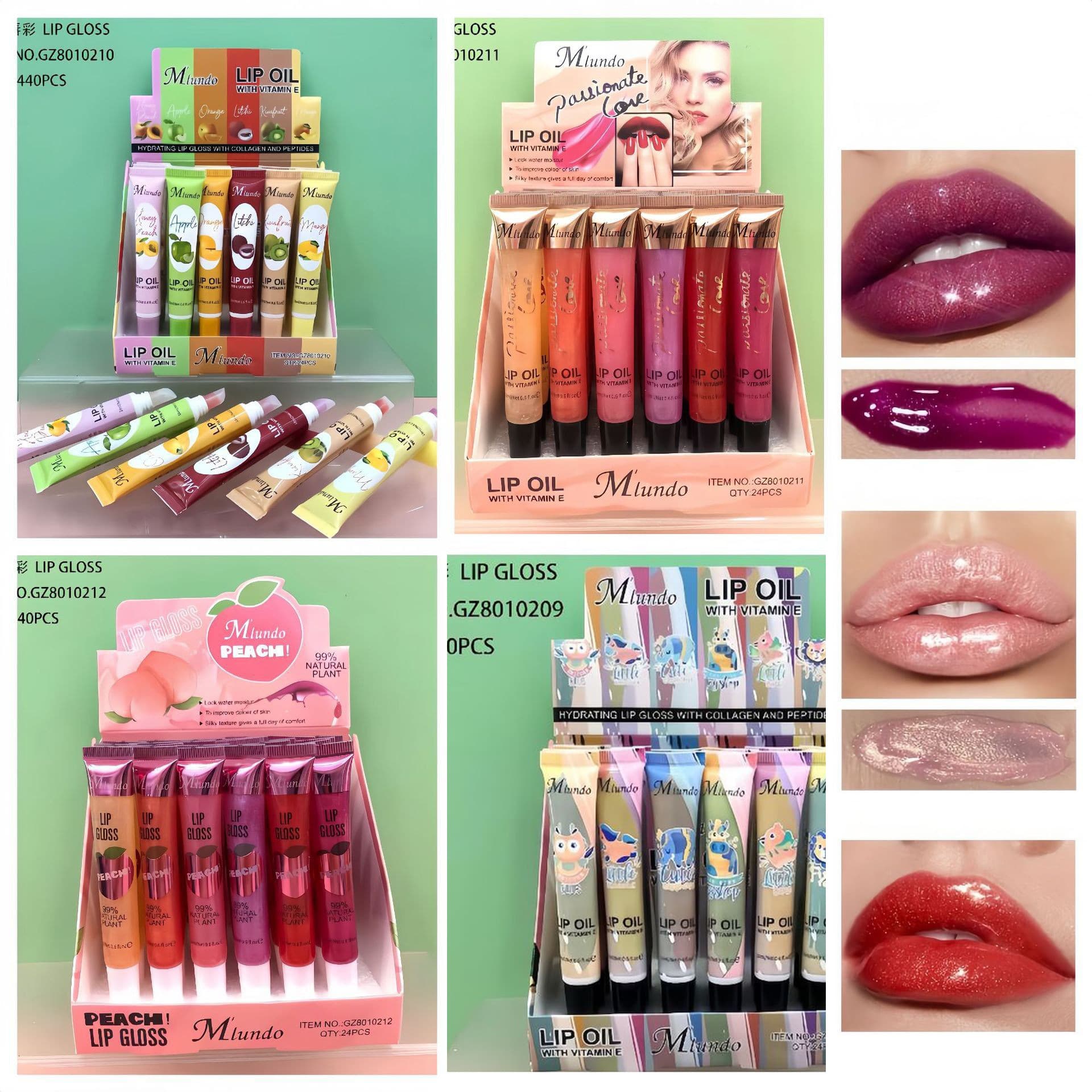 Mlundo Lip gloss, lipstick, 6 colors, mirror effect, intense hydration, plump lips effect