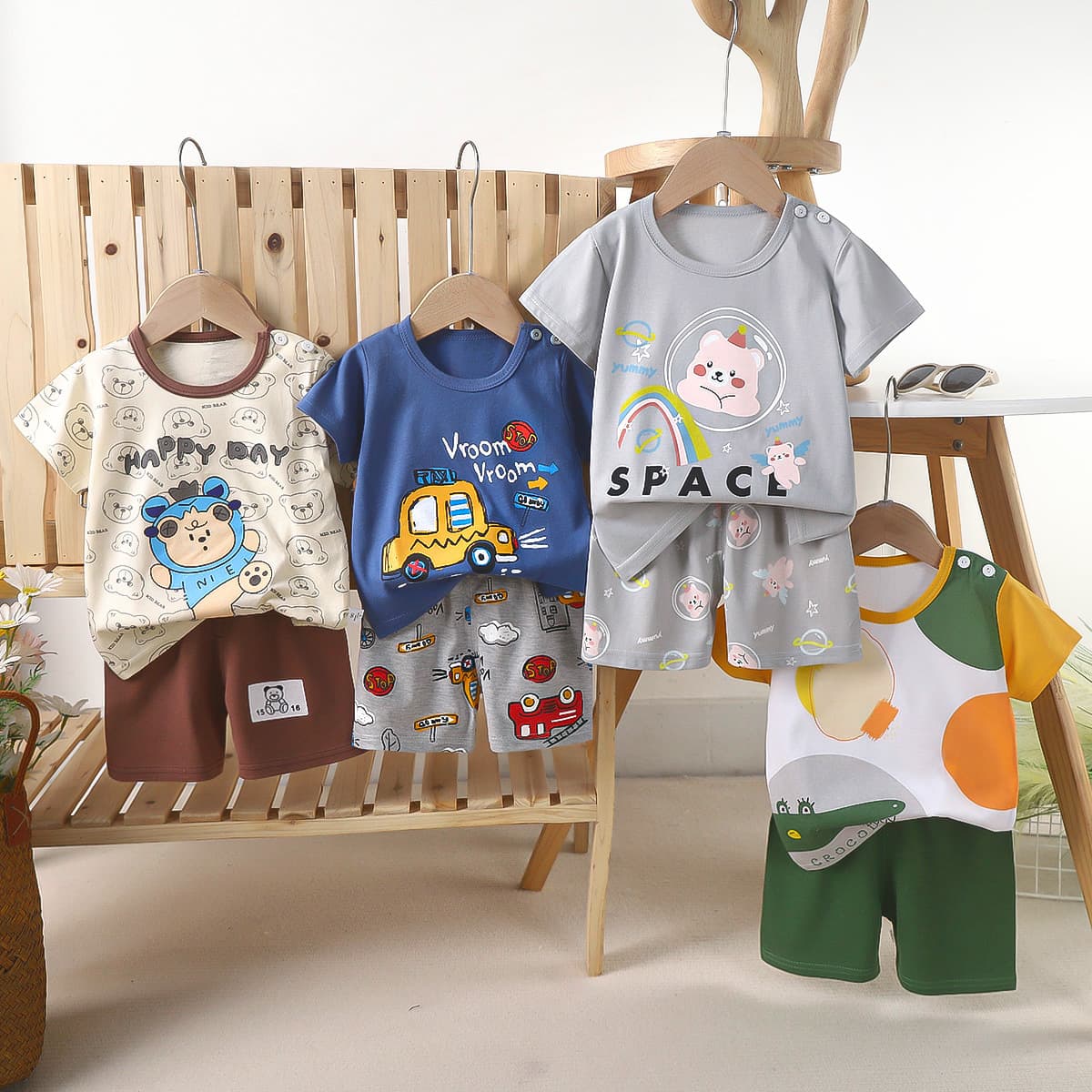 Children's summer sleeves, cotton set for boys, thin T-shirt, summer clothing, children's clothing