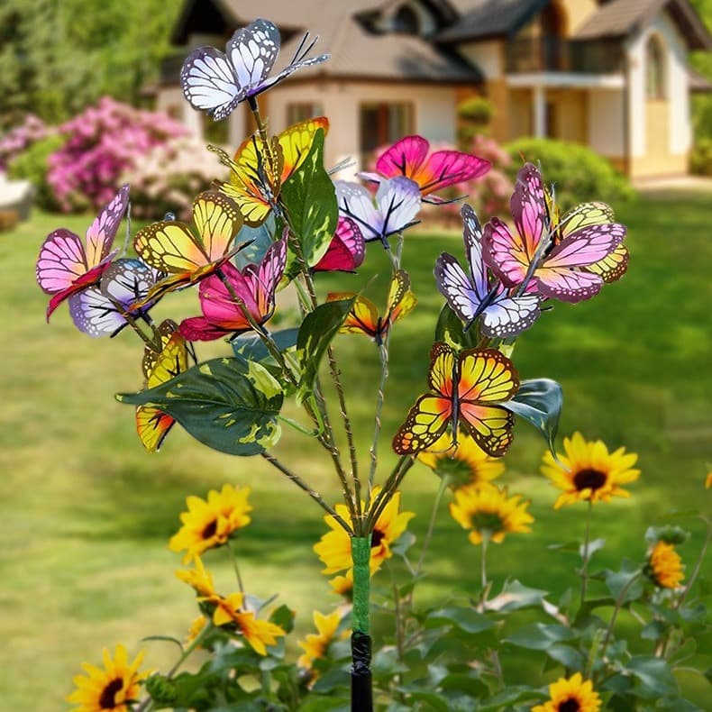 Solar butterfly flower tree ground lights, courtyard lawn festive atmosphere decorative lights, outdoor simulated flower branch lights 2