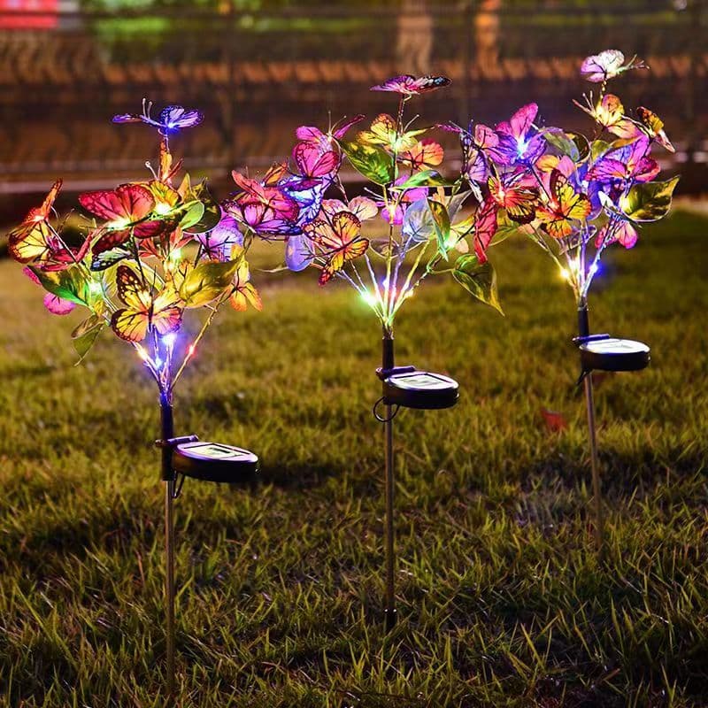 Solar butterfly flower tree ground lights, courtyard lawn festive atmosphere decorative lights, outdoor simulated flower branch lights 3
