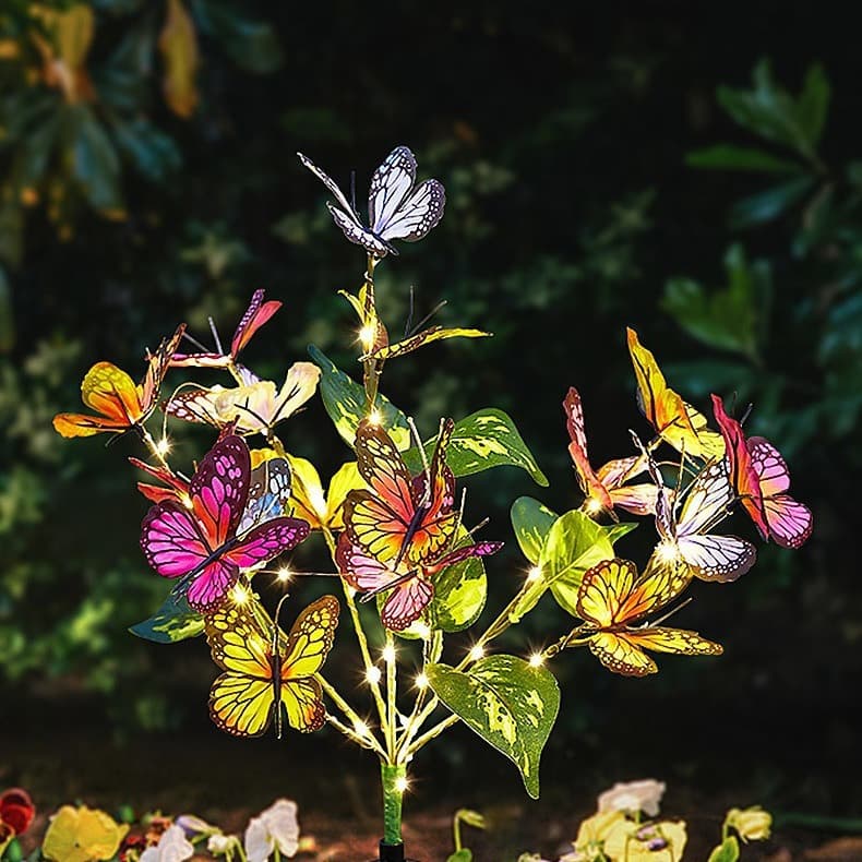 Solar butterfly flower tree ground lights, courtyard lawn festive atmosphere decorative lights, outdoor simulated flower branch lights 4