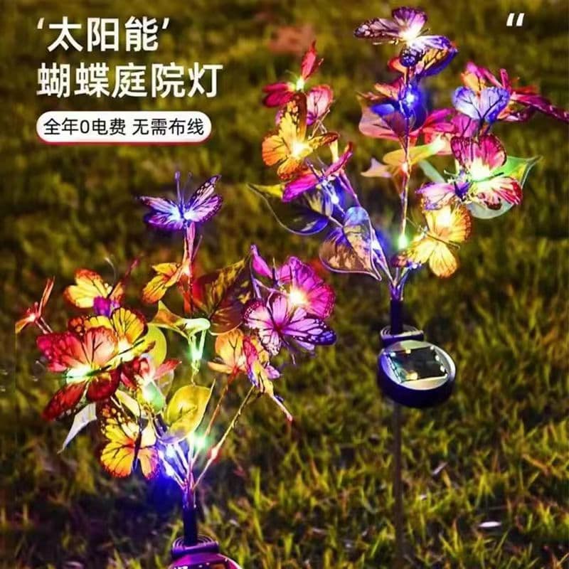 Solar butterfly flower tree ground lights, courtyard lawn festive atmosphere decorative lights, outdoor simulated flower branch lights 1