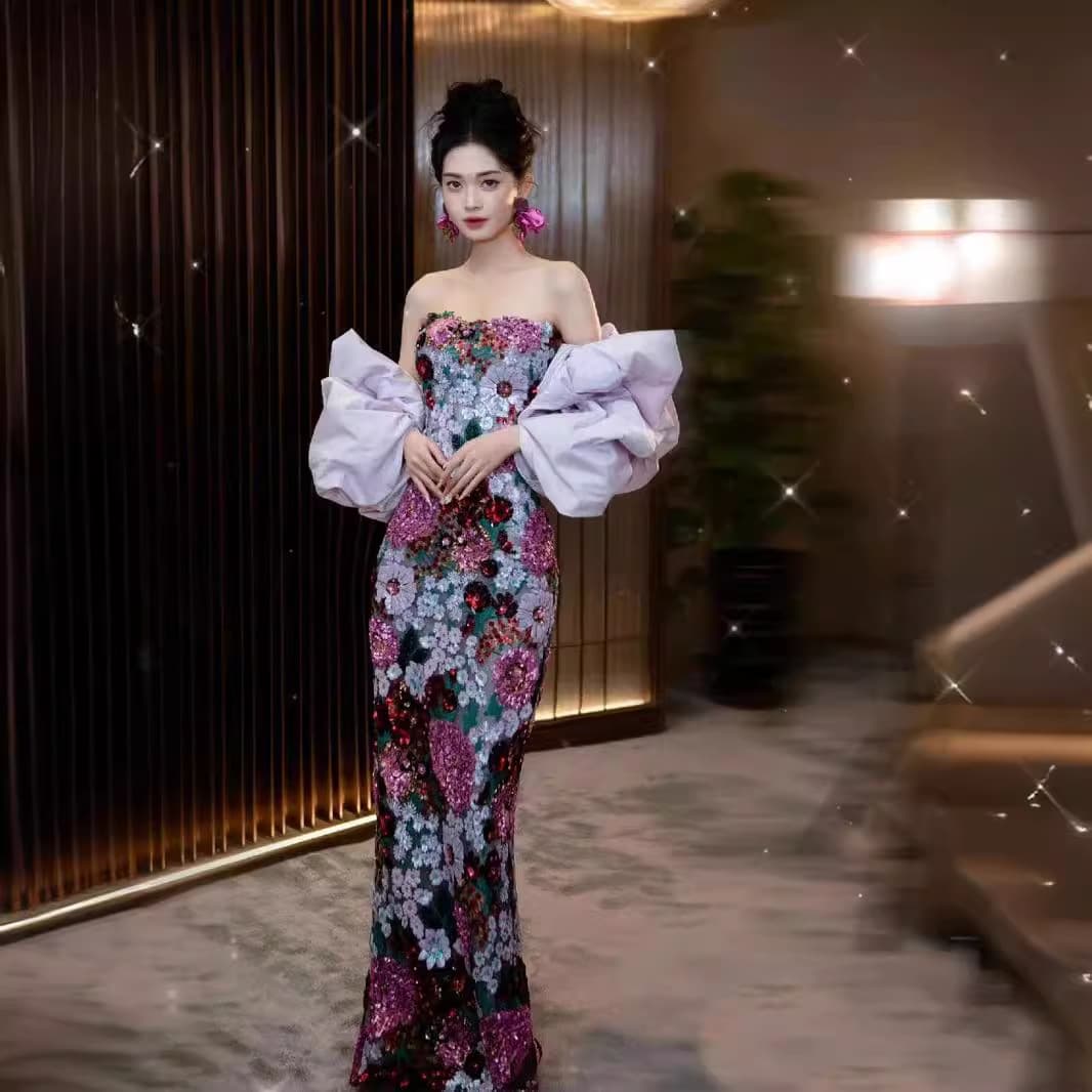 Purple evening dress, Chinese style, "fish tail" cut 4