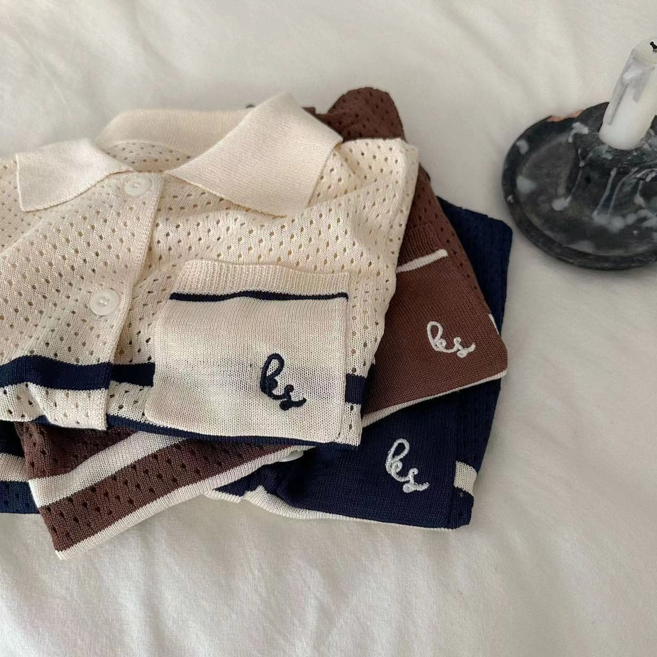 Summer knitted silk sweater for men and women, western style, with short sleeve, polo collar 4