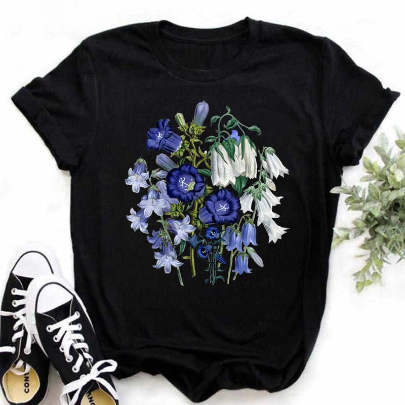 [New 90’s Women's T-shirt Fashion Flower Print Clothing Wome] 1