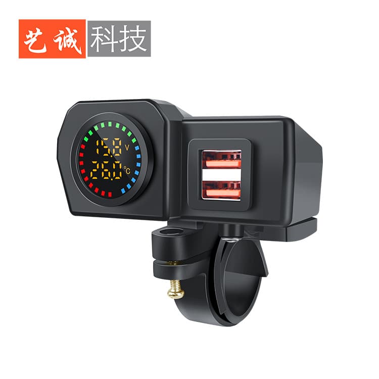 The new motorcycle electric vehicle modification dual USB QCPD fast charge color screen voltage thermometer displays the rear switch 2