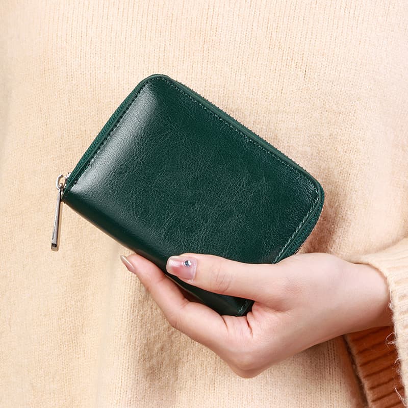 Japanese short women's leather wallet with zipper, coins, organizer bag, genuine leather 2