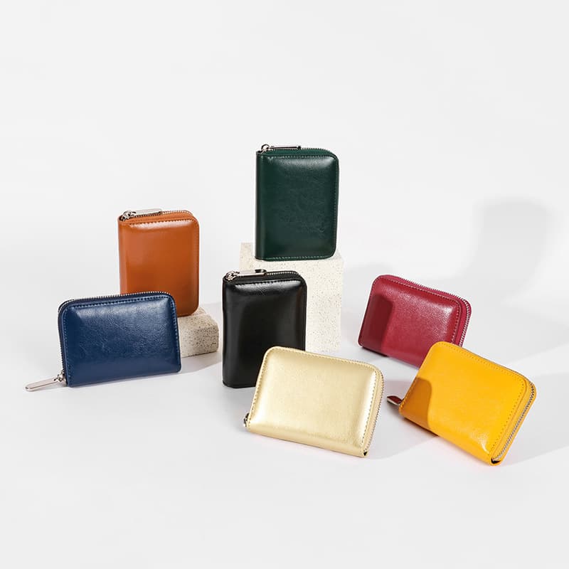 Japanese short women's leather wallet with zipper, coins, organizer bag, genuine leather 4