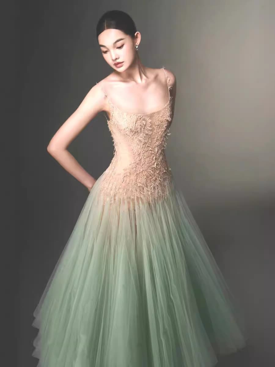 Lace mint elegant small design evening dress, lifting effect 2