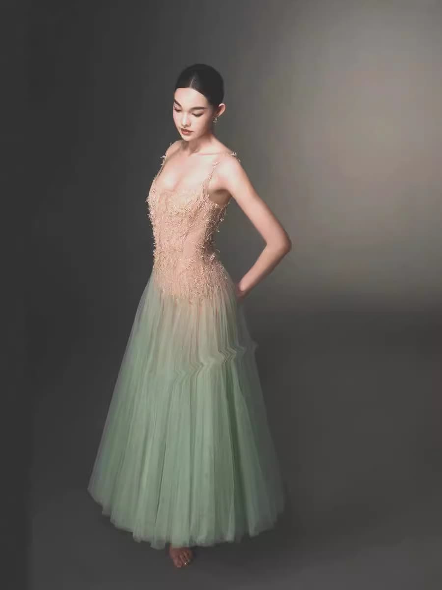 Lace mint elegant small design evening dress, lifting effect 3