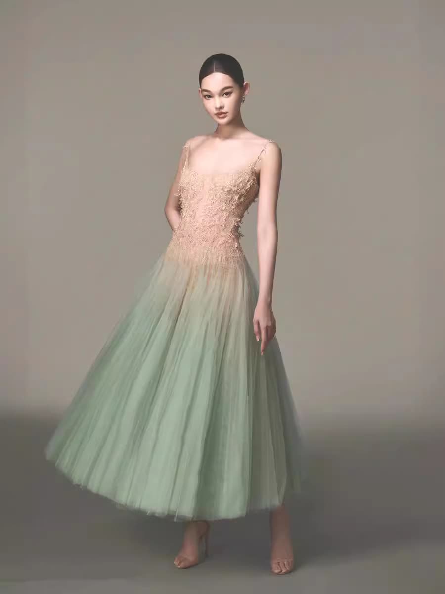 Lace mint elegant small design evening dress, lifting effect 4