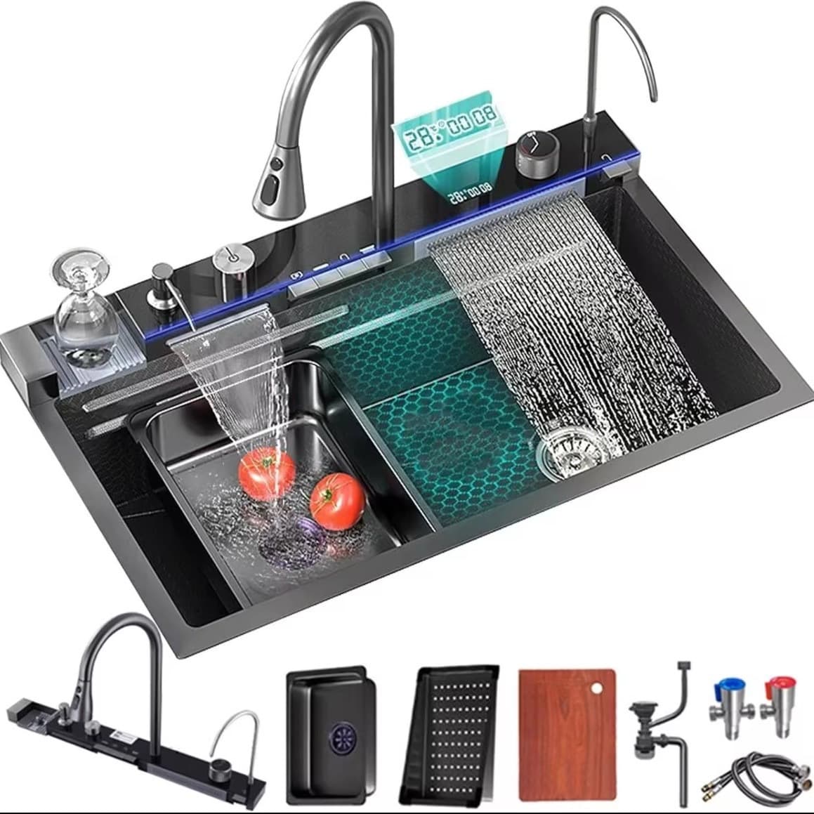 Whale 5-key digital display sink stainless steel 304 sink kitchen sink waterfall whale double waterfall vegetable wash basin 3