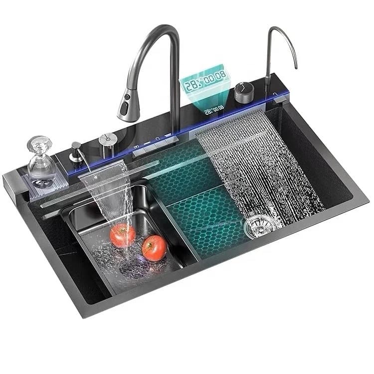 Whale 5-key digital display sink stainless steel 304 sink kitchen sink waterfall whale double waterfall vegetable wash basin 1