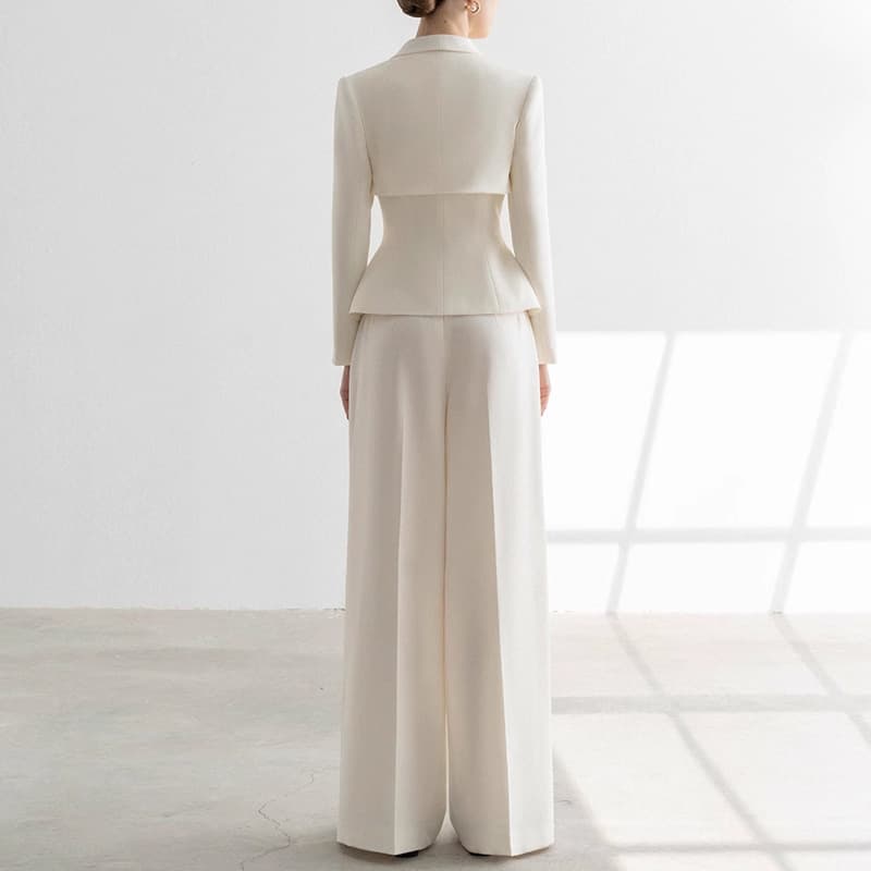 (Cross-border trading), elegant suit, demi-season trousers, apricot professional set, bright catchy style, high-quality style, loose straight fit 2