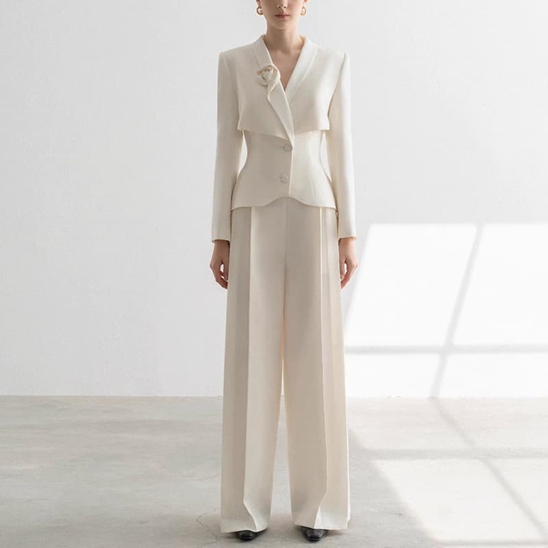 (Cross-border trading), suit, demi-season trousers, apricot set, bright catchy style, high-quality style, loose straight fit