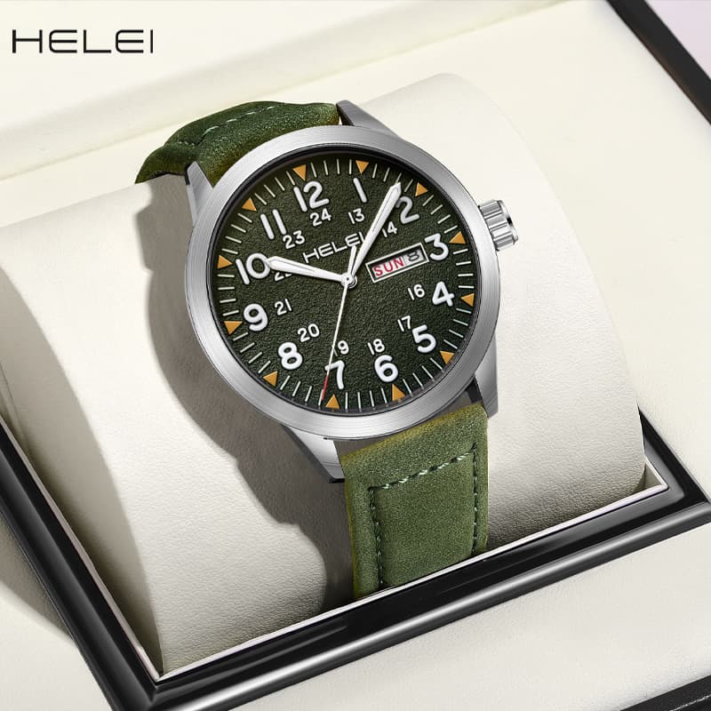 Waterproof men's watch, quartz calendar, genuine leather 2