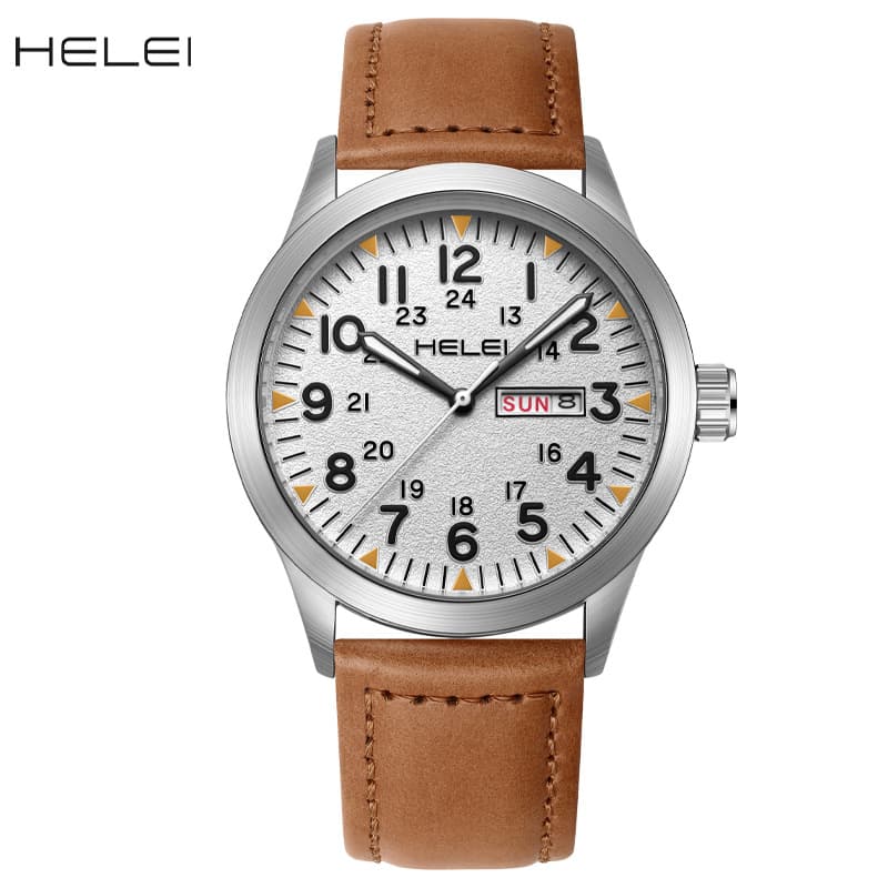 Waterproof men's watch, quartz calendar, genuine leather 5