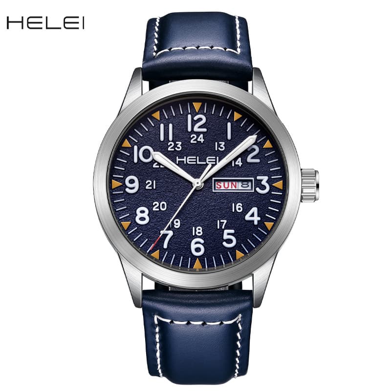 Waterproof men's watch, quartz calendar, genuine leather