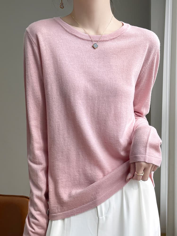 Woolen thin sweater with a round collar, spring silk long-sleeve, base body-friendly T-shirt, oversize 4